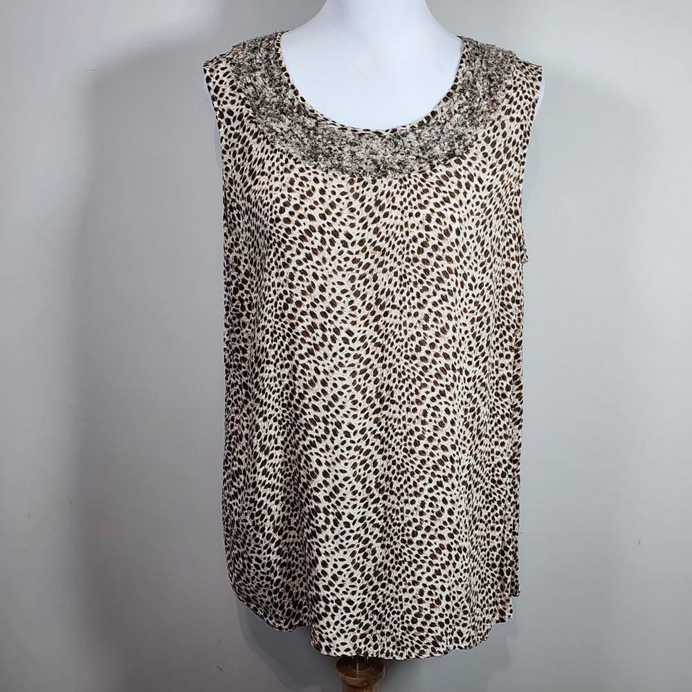Orvis Leopard Print Sleeveless Blouse Top Large Animal Print Mob Wife Boho Chic